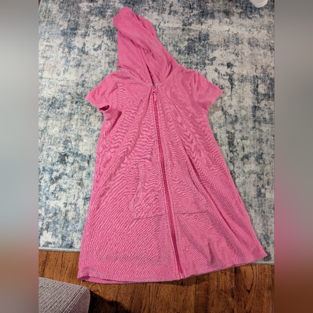 Wonder Nation Girls Terry Short Sleeve Hooded Zip Up Swim Coverup Sz M 7-8 EUC
